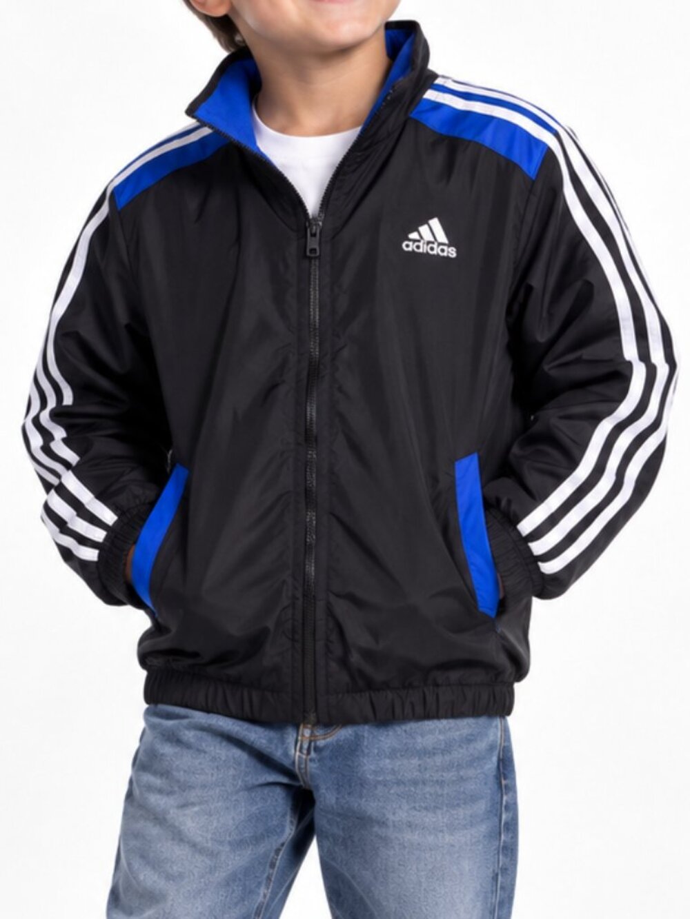 ADIDAS Mesh Lining Windbreaker Jacket Black Blue Boys 6